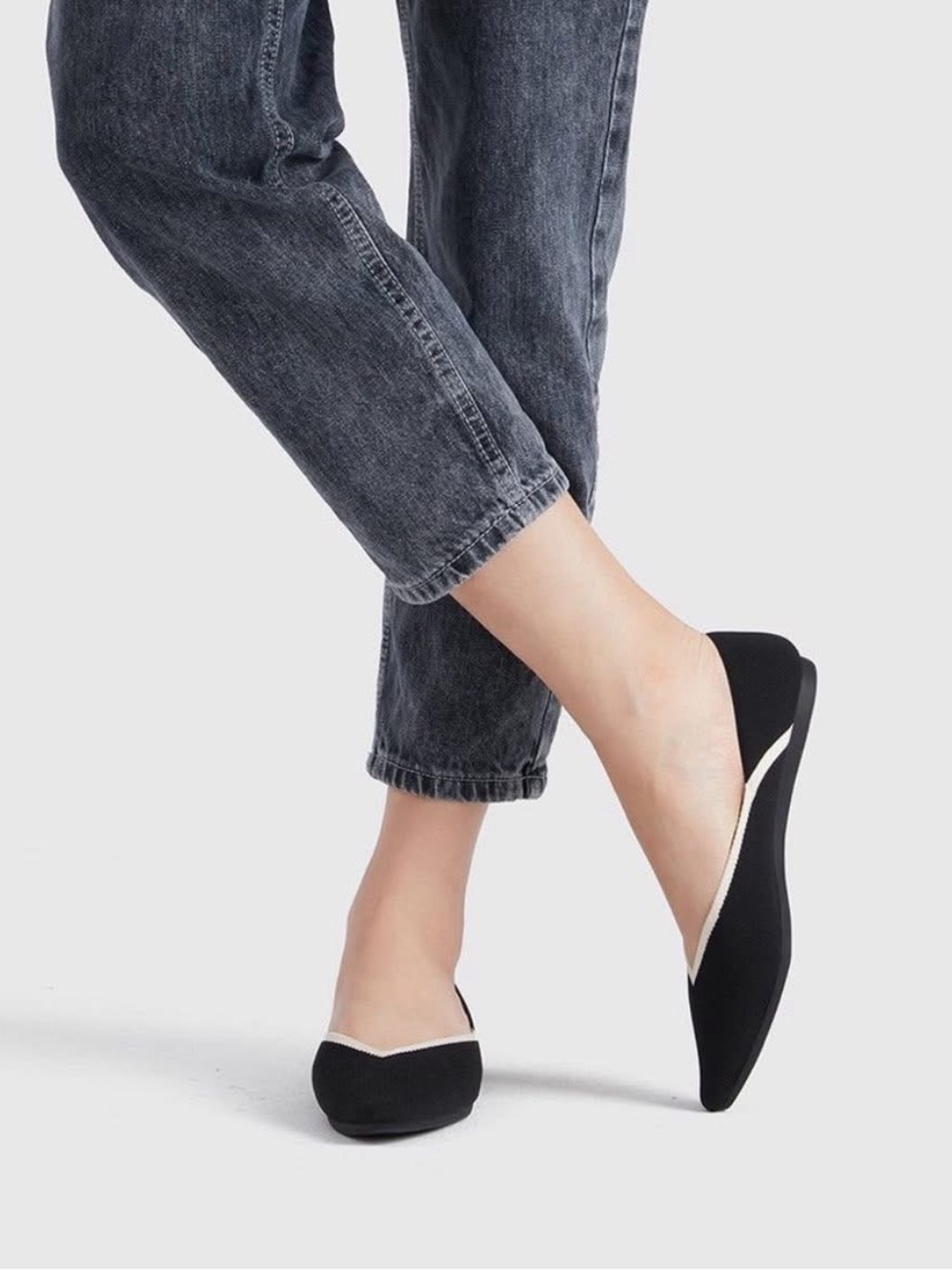 VIVAIA Black Pointed Toe Flats with Contrast Trim